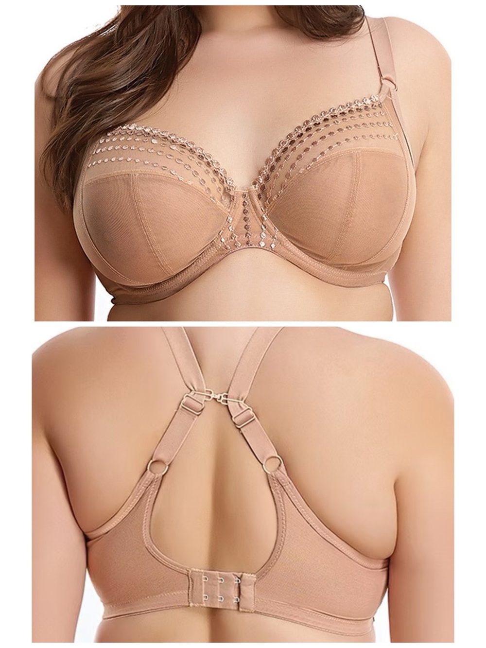 Elomi Matilda Embroidered Sheer Plunging Convertible Nude Wired Bra Size 40I EUC
